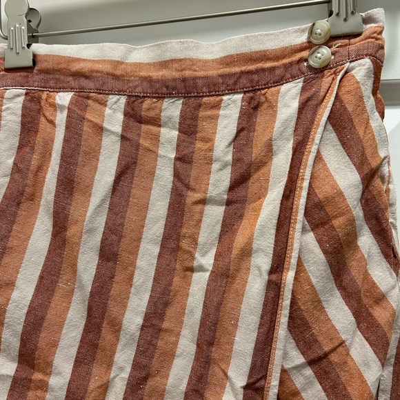 Madewell Pull-On Wrap Skirt Striped Linen Blend Pockets XS Orange Cream Rust EC! - Picture 2 of 4